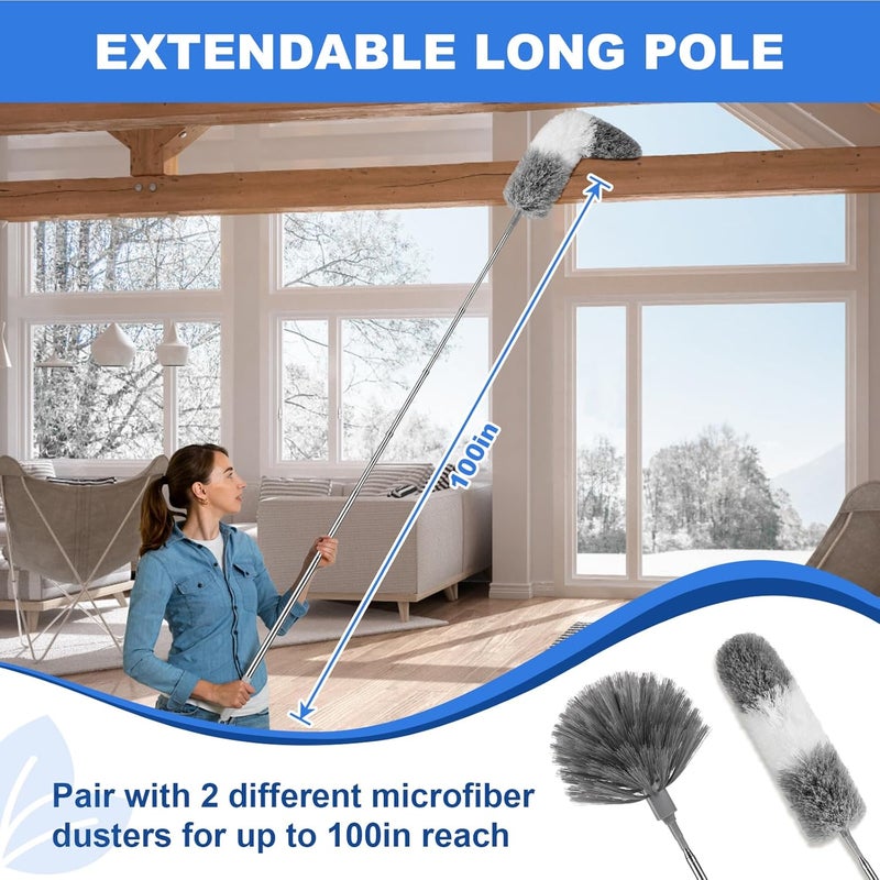 LLOOC Dusters for Cleaning,Cobweb Duster Feather Duster with Extension Pole,3PCS Ceiling Fan Cleaner Duster,Long Duster Extended Handle,Blind Cleaner Dusting - Image 4